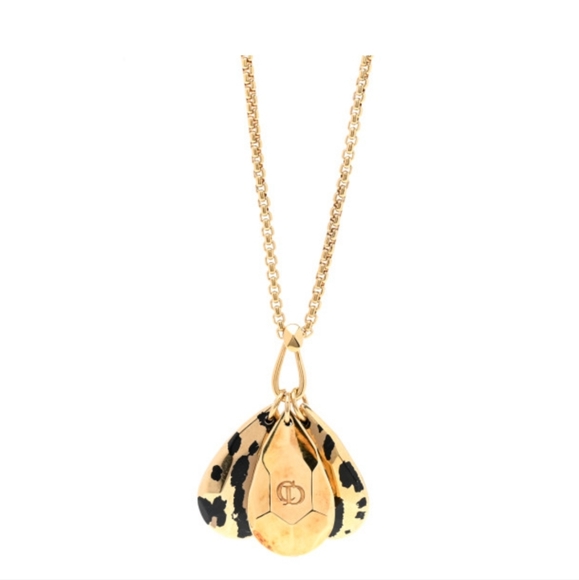 🌞CHRISTIAN DIOR Metal Leopard Teardrop Necklace Gold - Picture 6 of 9